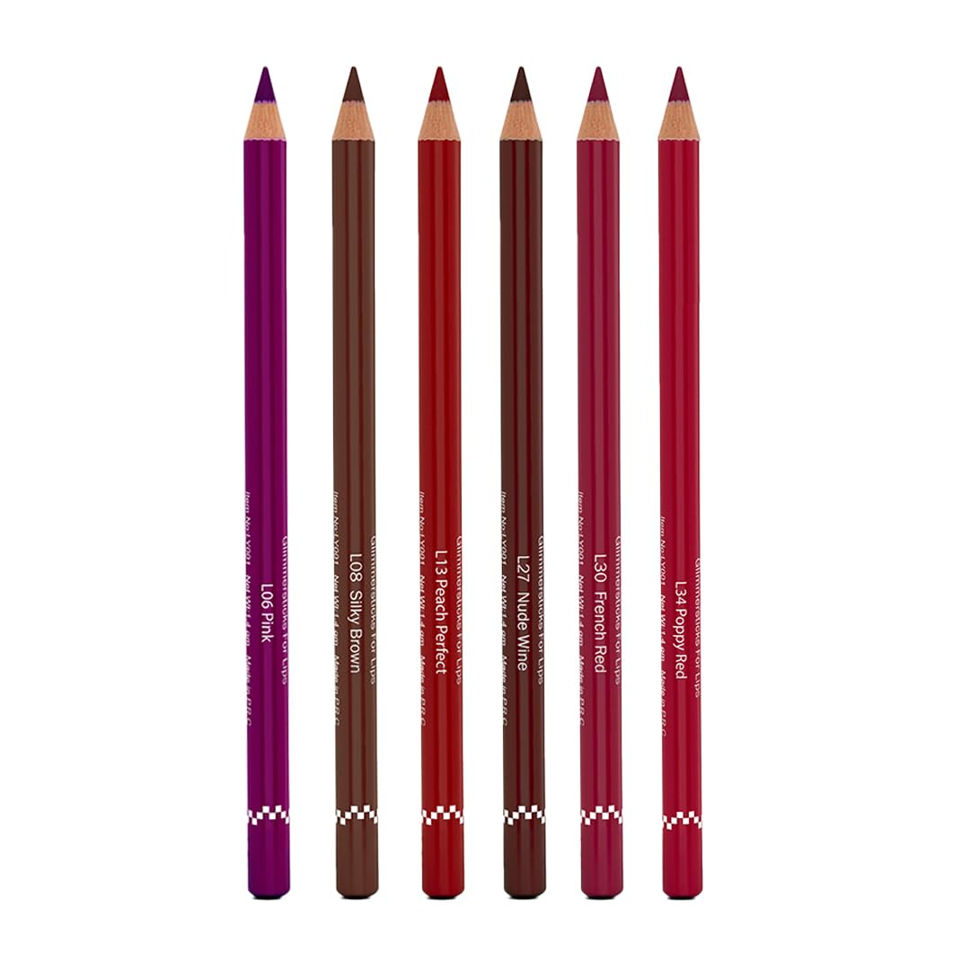 Glam 21 Creamy Lip Liners Set of 6 - Long-Lasting, Waterproof & Smudge-Proof Lip Pencils with Gliding Application | Comfortable Wear for All-Day Use | Multicolor (1.8g x 6) COMBO-03 | Perfect for Makeup Artists, Daily Wear & Special Occasions