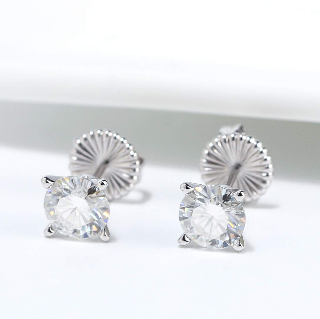 Ginger Lyne Amore Solitaire Stud Earrings for Women – 2 Ct or 4 Ct Moissanite Earrings, Classic Fashion Jewelry Gift for Her | Perfect for Weddings, Anniversaries & Special Occasions