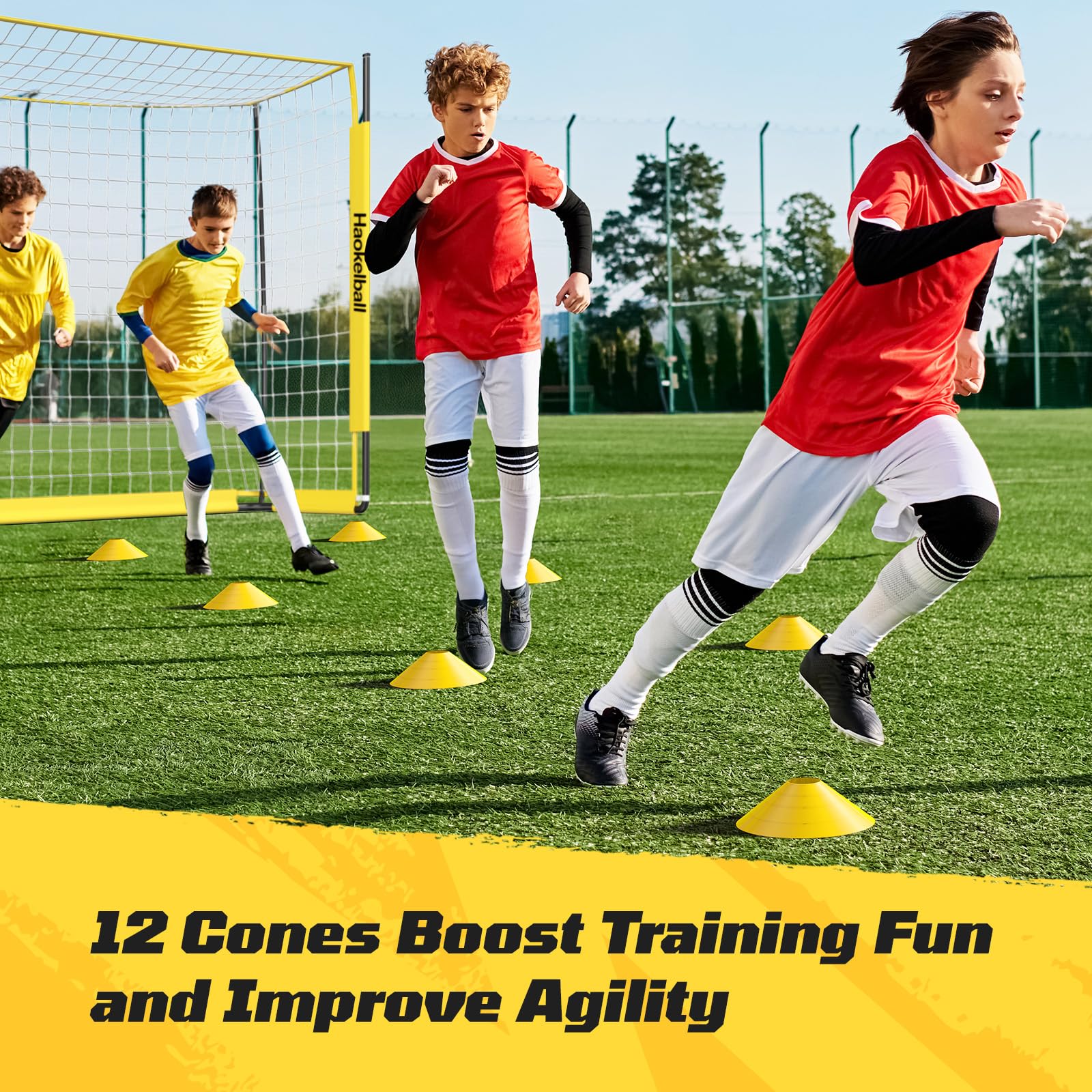 12x6 FT Portable Soccer Goal for Backyard - Easy Setup Soccer Net with 12 Cones, Agility Ladder & Carry Bag - Perfect for Youth Training, Backyard Games & Soccer Practice