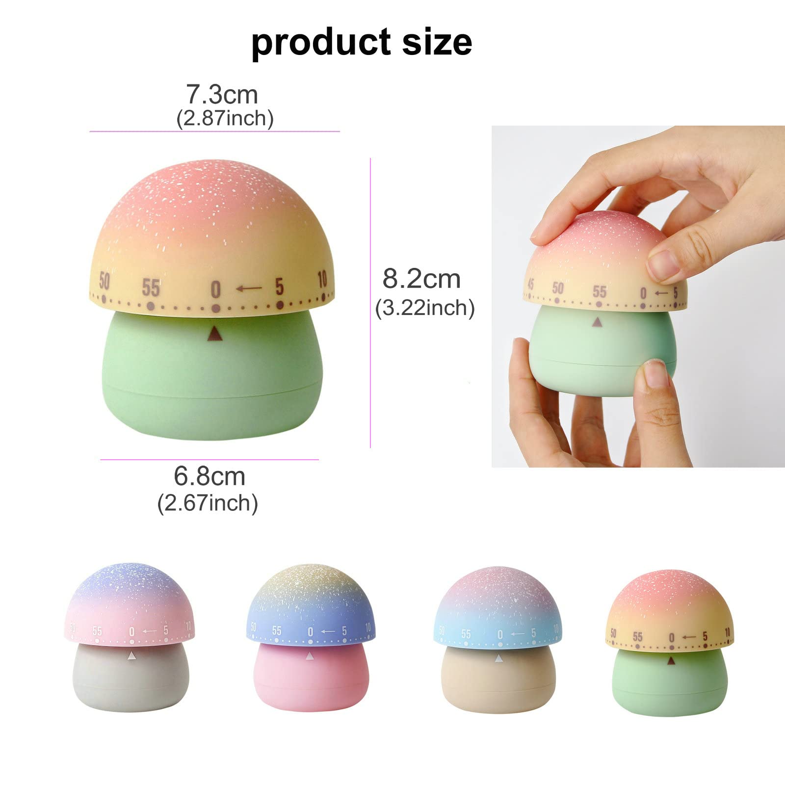 60-Minute Wind Up Mechanical Kitchen Timer - Cute Mushroom-Shaped Manual Countdown Timer for Kids, Cooking, Baking, Classroom & Study - Green Base Home & Office Essential