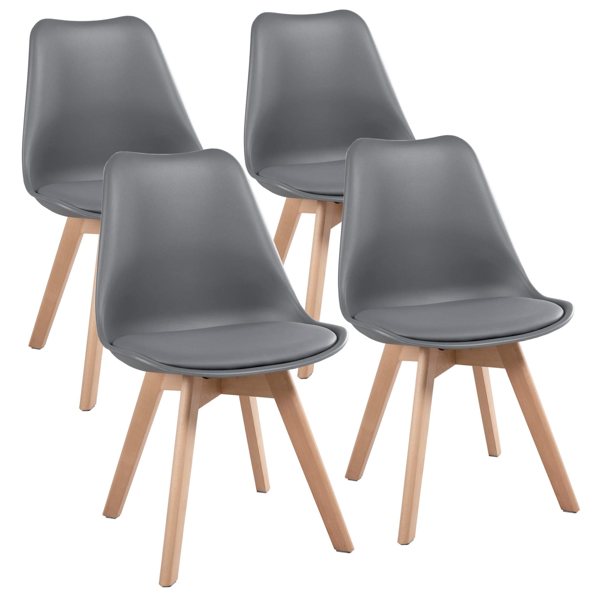 Yaheetech 4-Piece Modern Mid-Century Dining Chairs Set with Beech Wood Legs - Dark Gray Eiffel Inspired Accent Chairs for Kitchen, Dining Room & Office