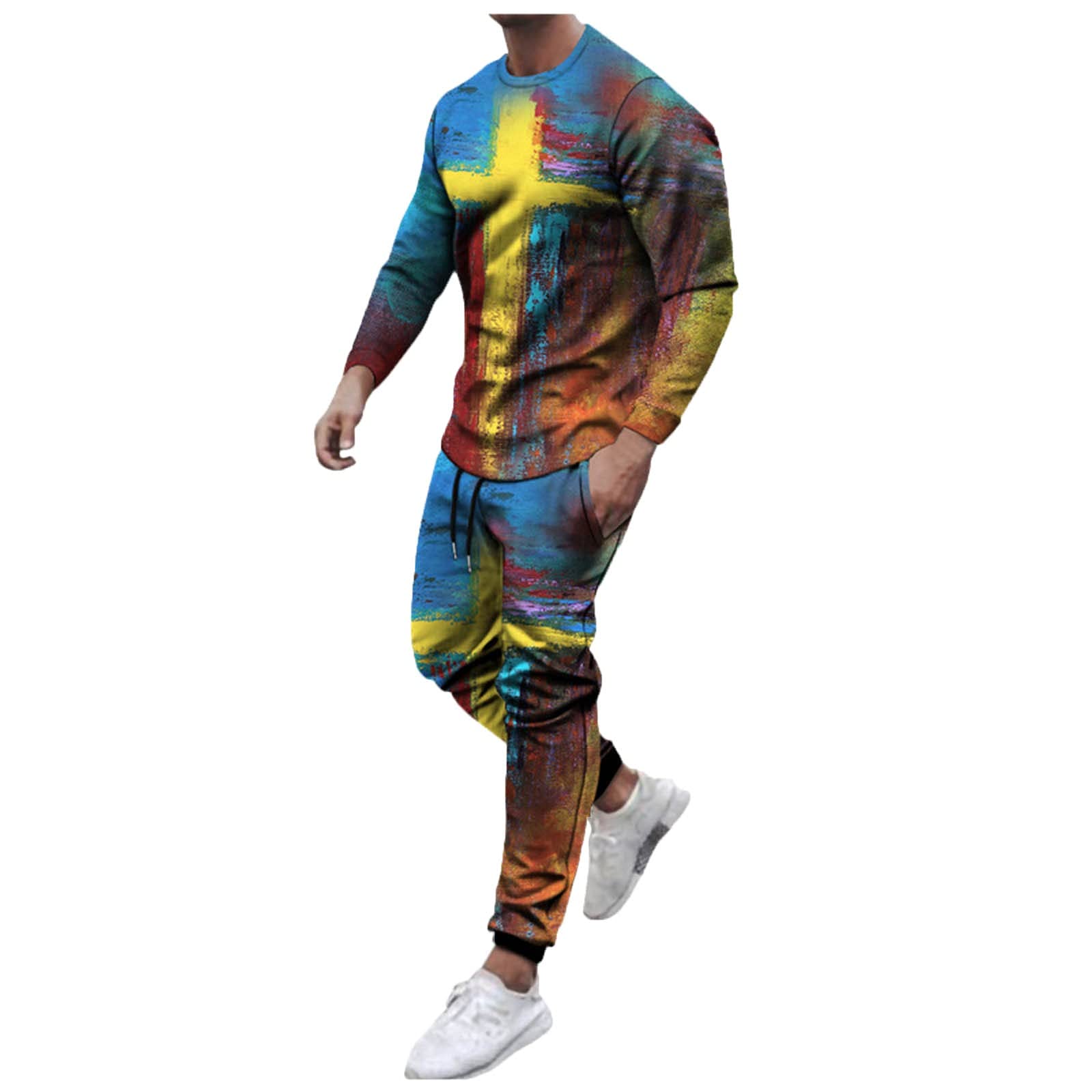**Men's Tie Dye Printed 2-Piece Tracksuit Set - Big & Tall Slim Fit T-Shirt & Joggers | Casual Fashion Outfit for Gym, Lounge & Streetwear**