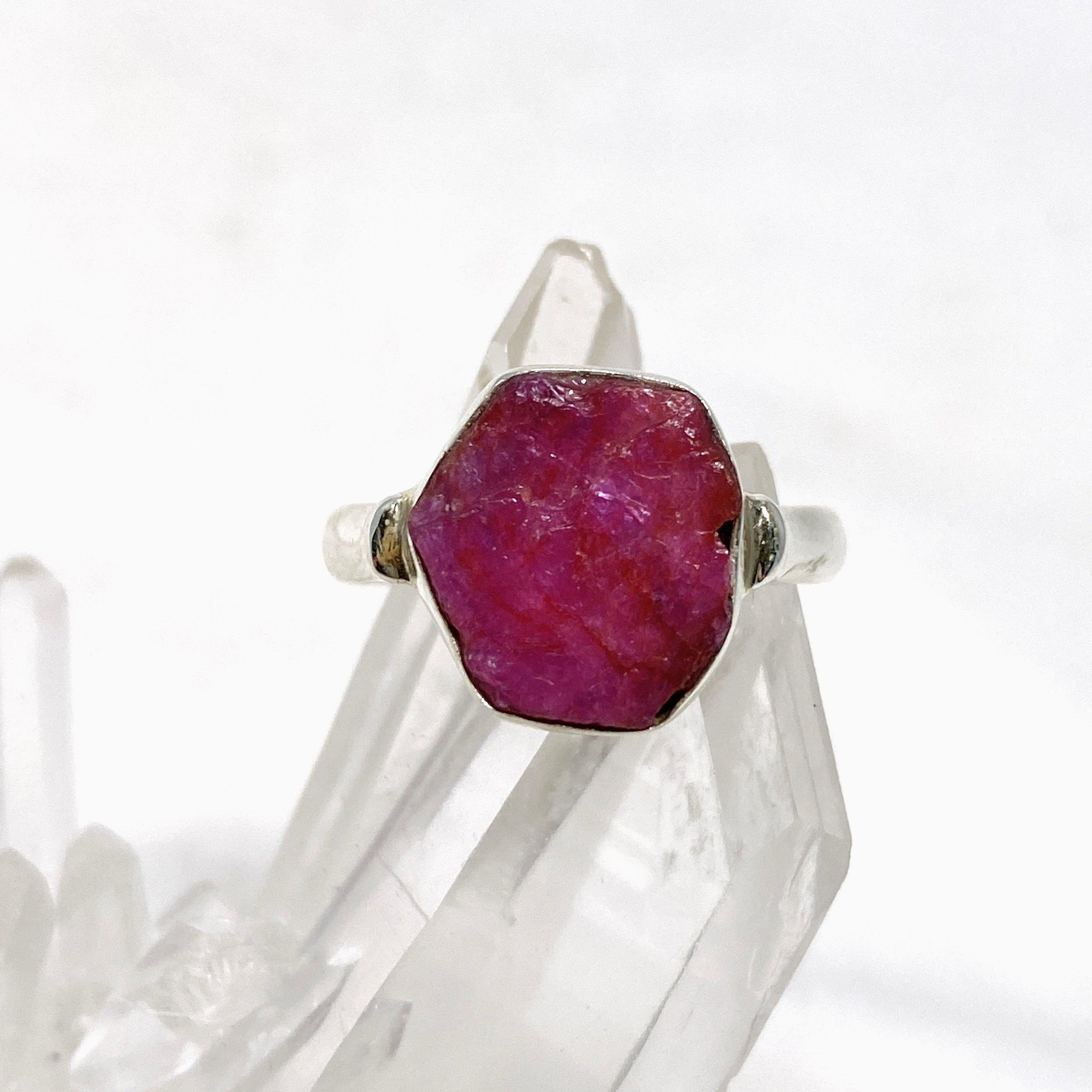 Natural Raw Ruby Hexagonal Fine Band Ring for Women - Elegant Minimalist Jewelry for Everyday Wear, Engagement, or Gift Giving
