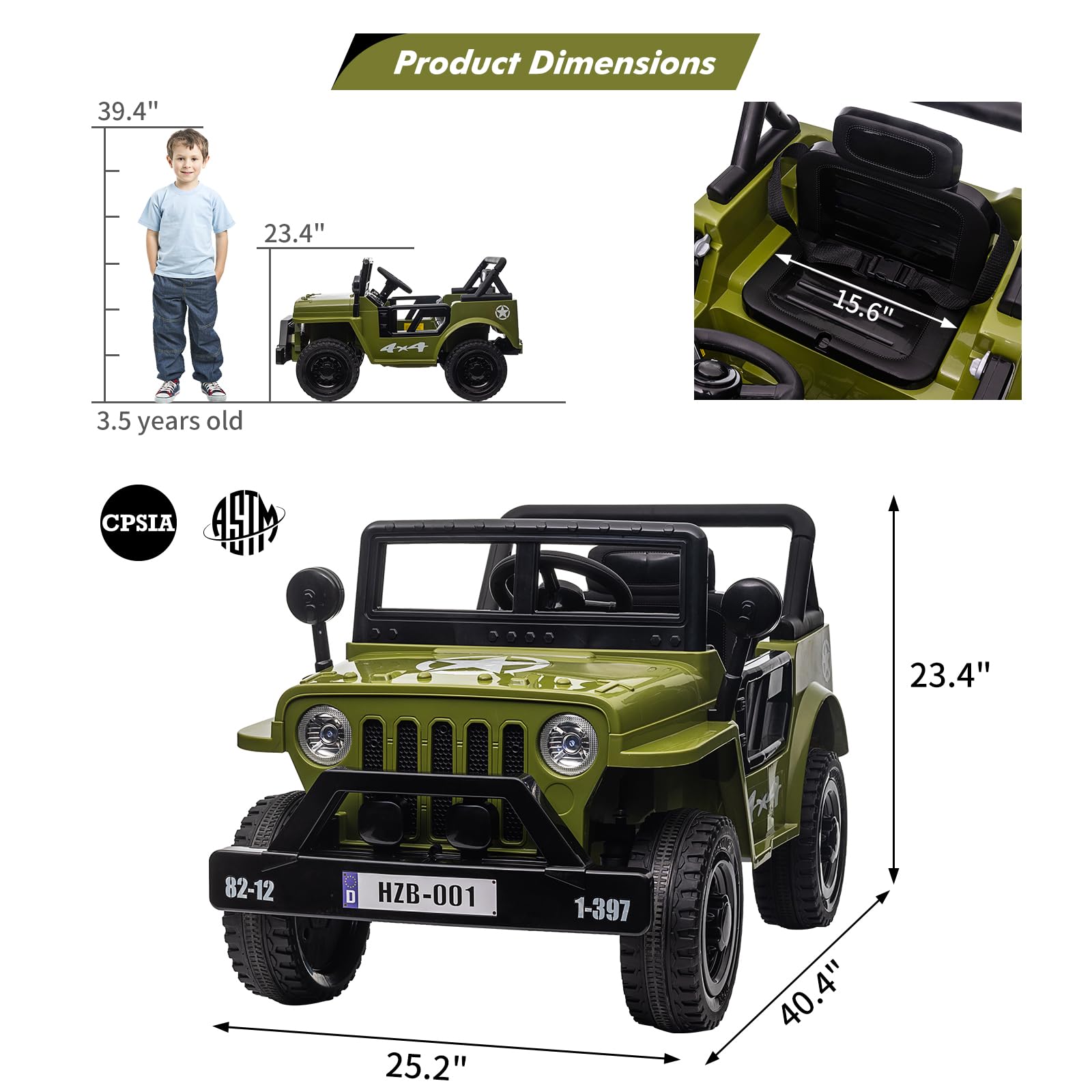 12V Electric Ride On Truck for Kids with Remote Control, Spring Suspension, LED Lights & Music - Adjustable Speed, Safety Belt - Green Toy Car for Boys & Girls Ages 3+ | Outdoor Play, Birthday Gift, Backyard Fun