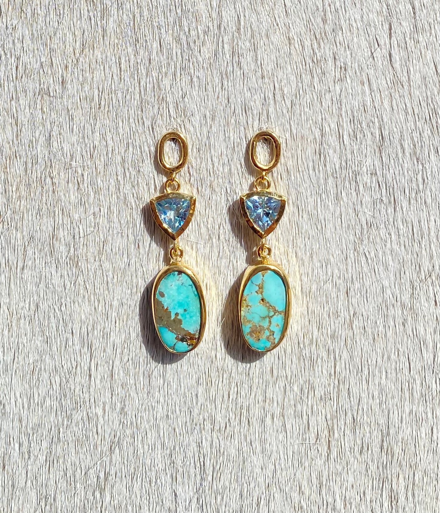 14K Gold Plated Sterling Silver Turquoise and Blue Topaz Earrings for Women - Elegant Dangle Earrings for Parties, Weddings, and Everyday Wear