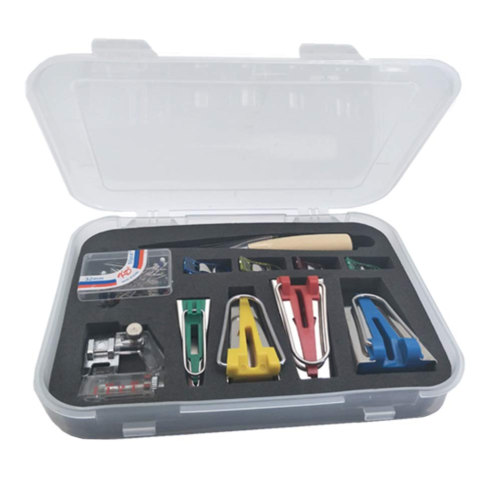 YEQIN 6MM 12MM 18MM 25MM Fabric Bias Tape Maker with Binder Foot - DIY Quilting, Sewing, and Clothing Binding Tool for Professional Edges (Includes Ball Pins with Case) - Perfect for Dressmaking, Craft Projects, and Home Decor