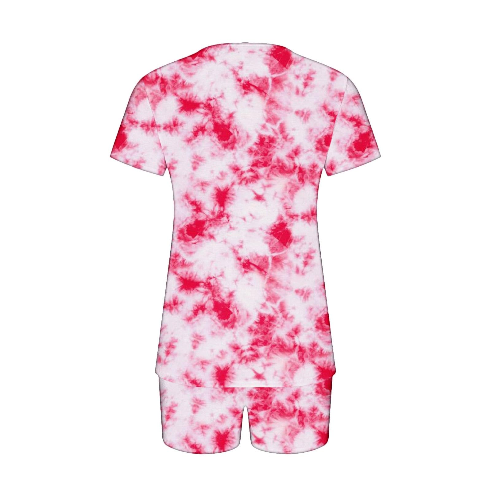 Women's 2-Piece Lounge Pajama Set - Soft Short Sleeve Sleepwear & Comfortable Shorts - Printed Nightwear Outfit for Relaxing at Home or Sleepovers