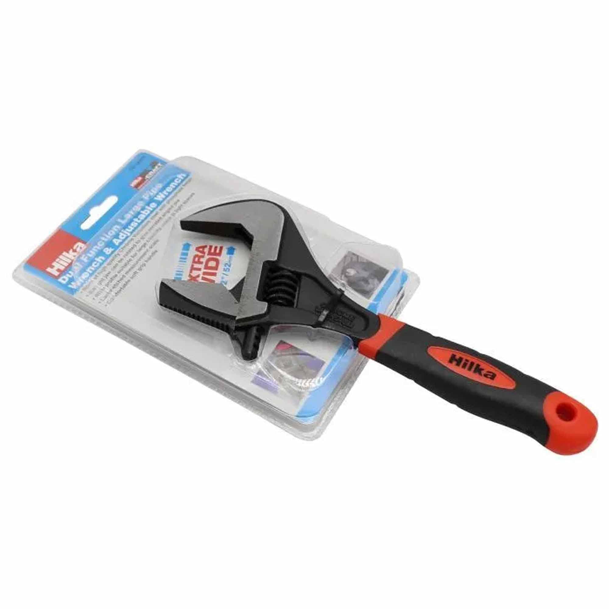 Dual Function Large Pipe Wrench & Adjustable Spanner - Heavy Duty Silver Plumber Tool for Plumbing Repairs & DIY Projects