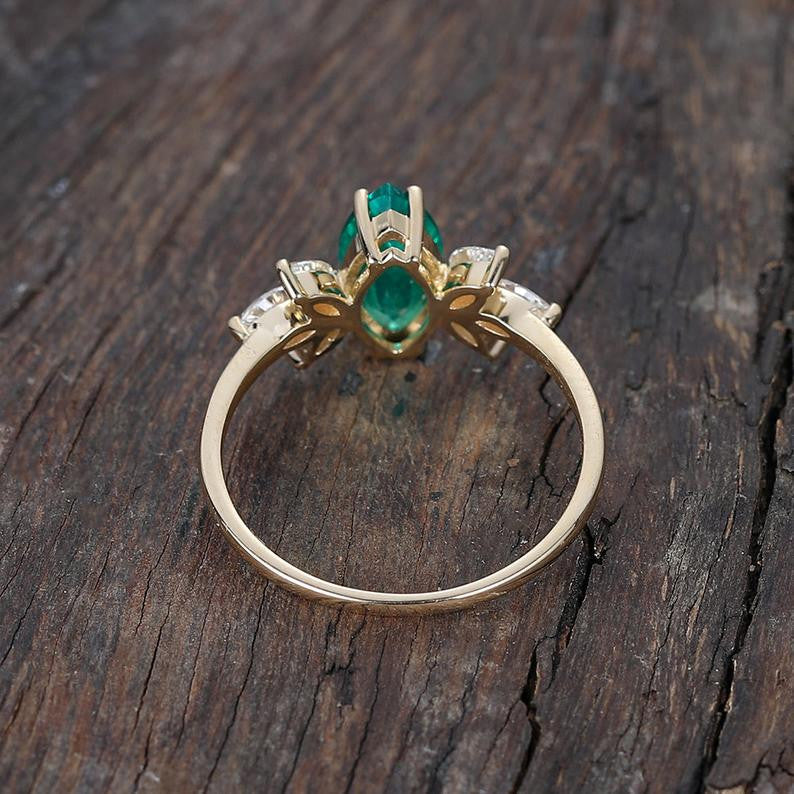 Vintage Marquise Cut Emerald and Diamond Cluster Engagement Ring for Women - Perfect for Proposals, Weddings & Anniversaries