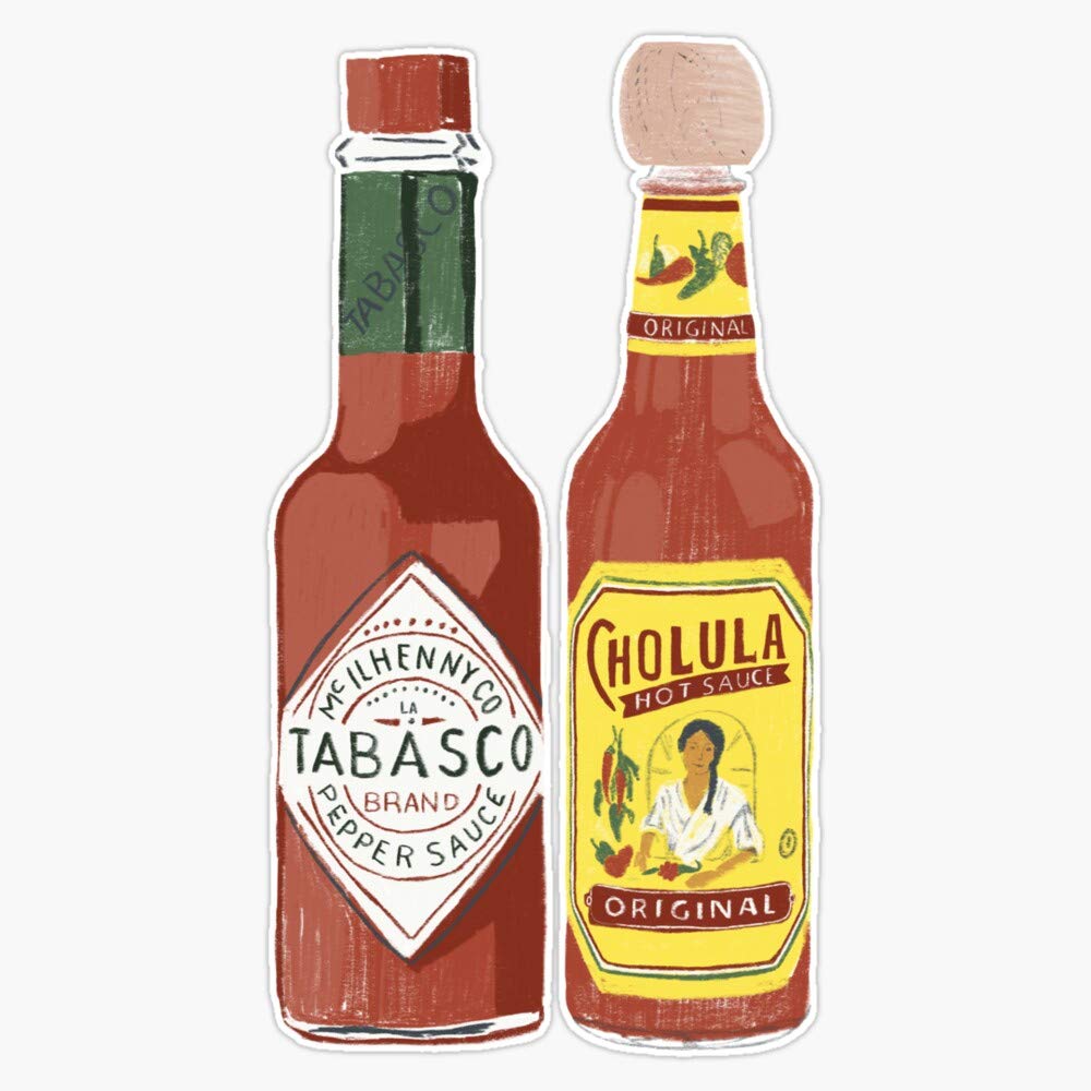 Spicy Hot Sauce Tabasco & Cholula Vinyl Sticker - Waterproof 5 Inch Bumper Decal for Cars, Laptops, Coolers & DIY Projects - Perfect for Hot Sauce Lovers & Foodies