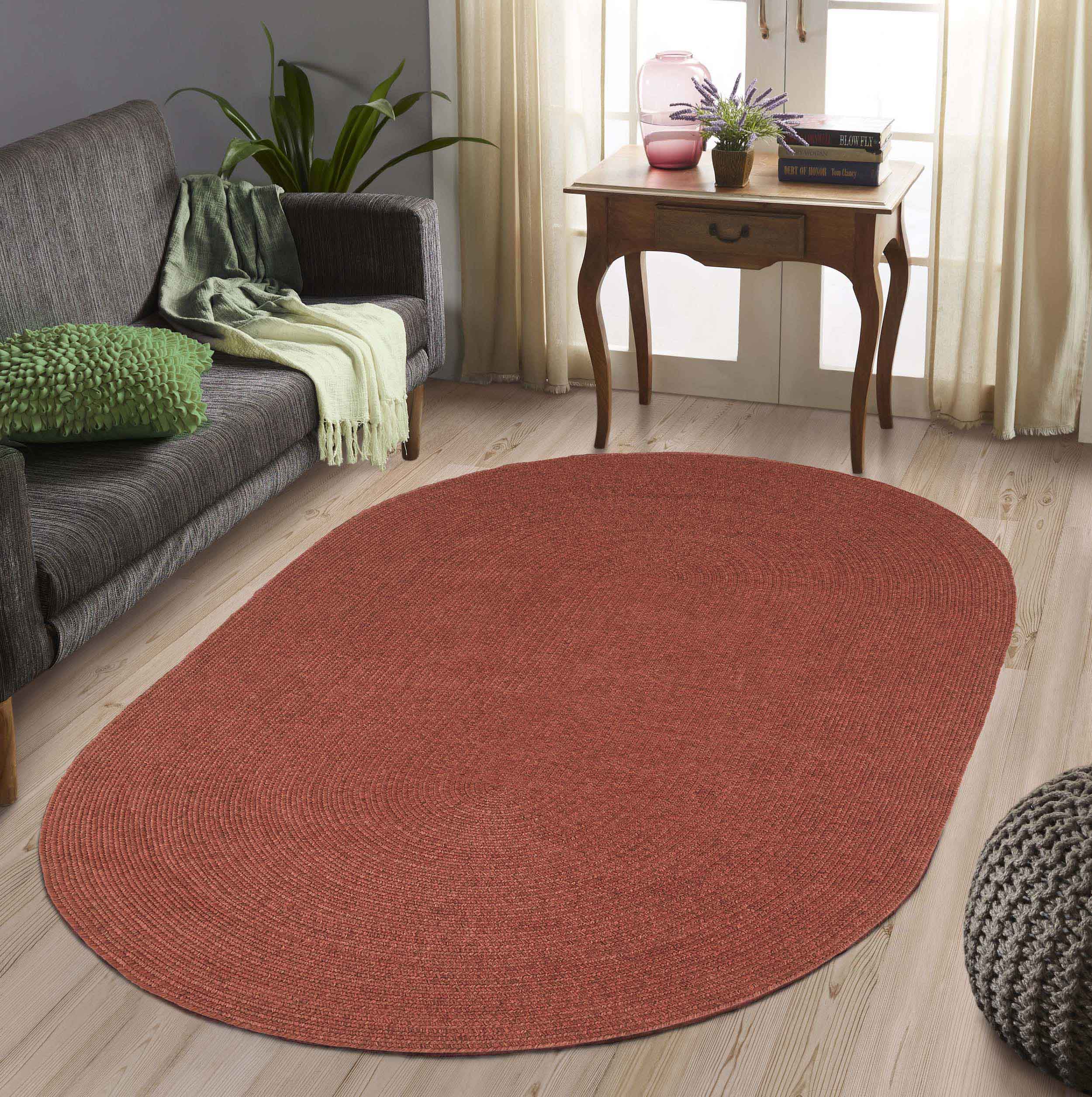 Classic Braided Area Rug - Non-Slip Indoor/Outdoor Oval Rug for Living Room, Bedroom, Patio & Deck - Soft & Durable Home Decor