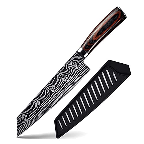10-Piece Damascus Steel Kitchen Knife Set - Professional Chef Knives with Laser Etched Pattern, 5Cr15MoV Stainless Steel Blades - Perfect for Home Cooking, Restaurant Use & Gift Giving (1-Piece Value Set V)
