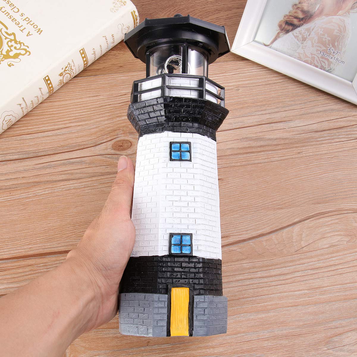 1pc Solar Powered Outdoor Lighthouse Garden Light - Waterproof Rotating LED Solar Lamp for Lawn, Yard, and Pathway Decoration | Perfect for Patio, Backyard, and Landscape Lighting at Night