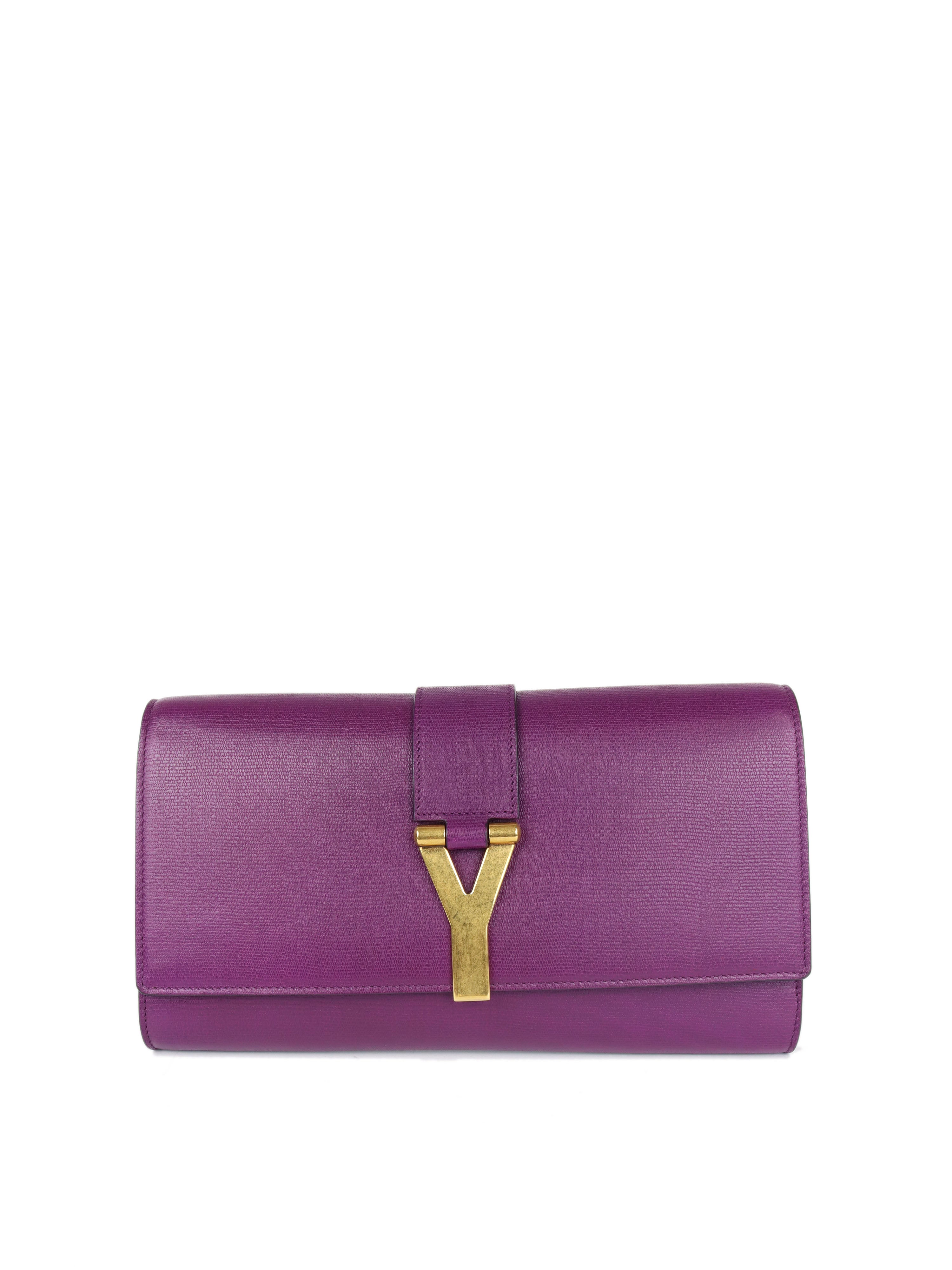 Saint Laurent Purple Y Ligne Clutch Bag for Women - Luxury Designer Clutch Purse for Evening Parties, Weddings & Special Occasions