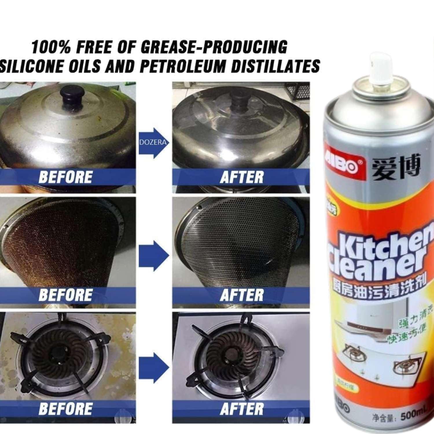 Non-Toxic Kitchen Cleaner Spray - Powerful Oil & Grease Remover for Stove, Chimney & Gas Stoves | Non-Flammable Degreaser with 6 Scrub Pads | Perfect for Deep Cleaning Cooktops, Range Hoods & Kitchen Surfaces