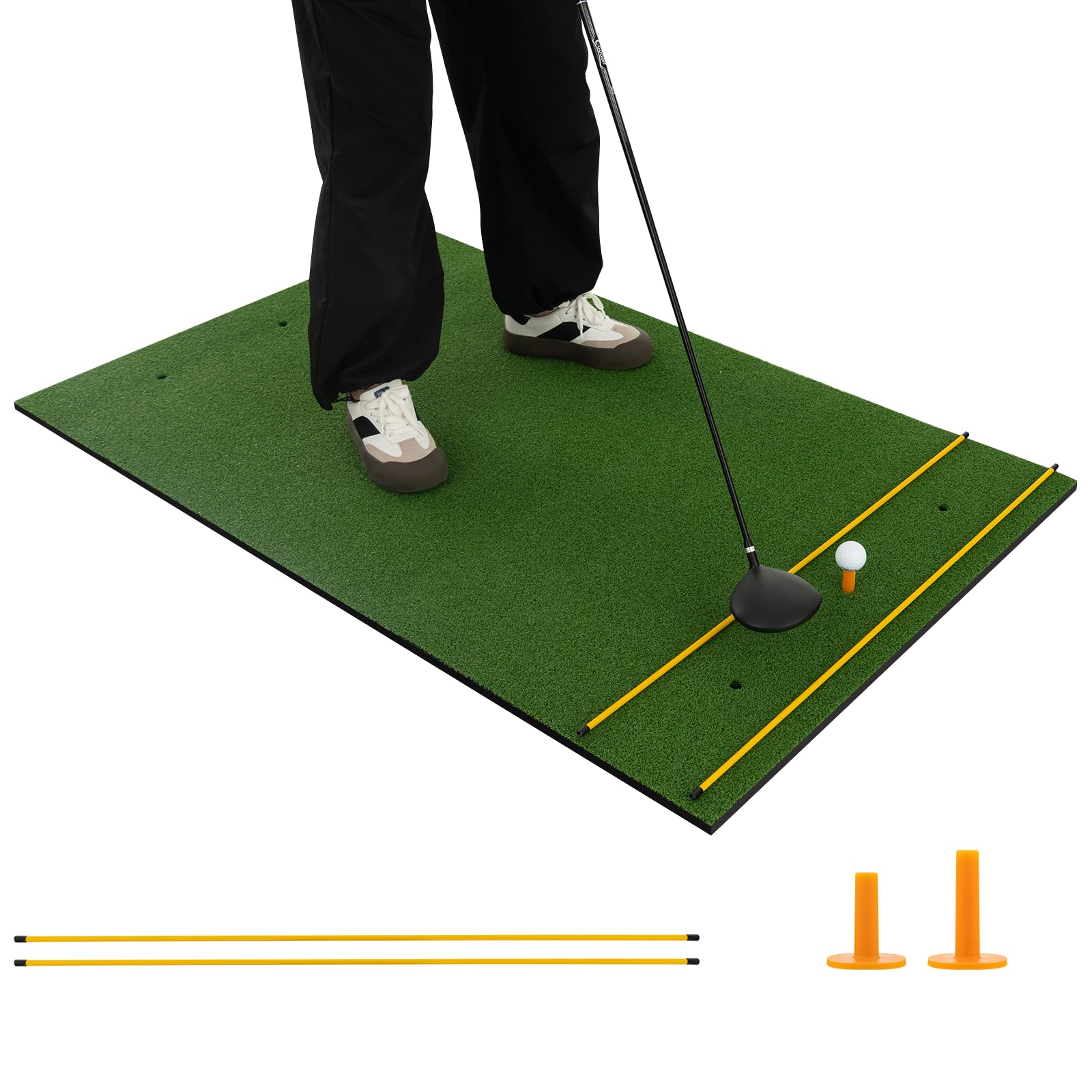 Tangkula Golf Hitting Mat - Premium Artificial Turf Practice Mat for Indoor & Outdoor Use with 2 Rubber Tees & 2 Alignment Sticks - Perfect for Home, Backyard, Garage & Driving Range Training