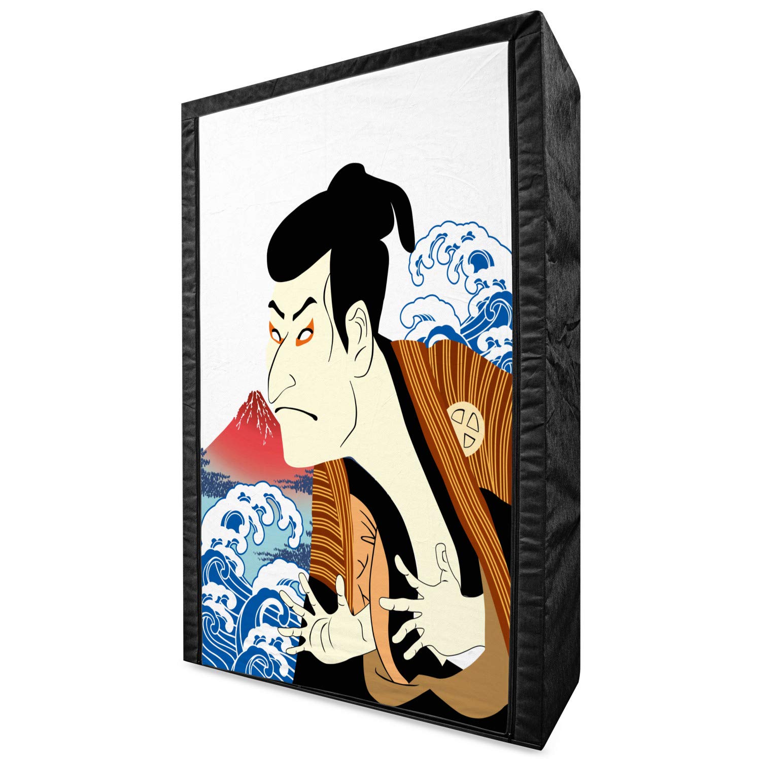 Ambesonne Kabuki Portable Fabric Wardrobe - Japanese Waves & Mountain Illustration Clothing Organizer with Shelves, 42.5