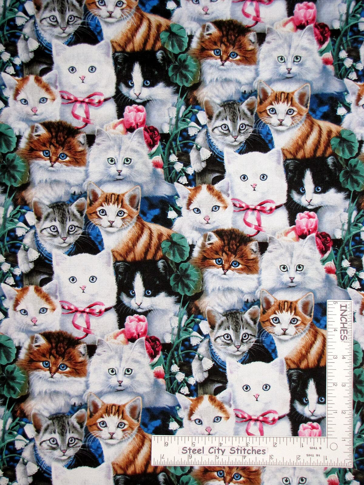 Premium 100% Cotton Fabric for Cat Lovers - Valentine's Pink Bow Print - 36