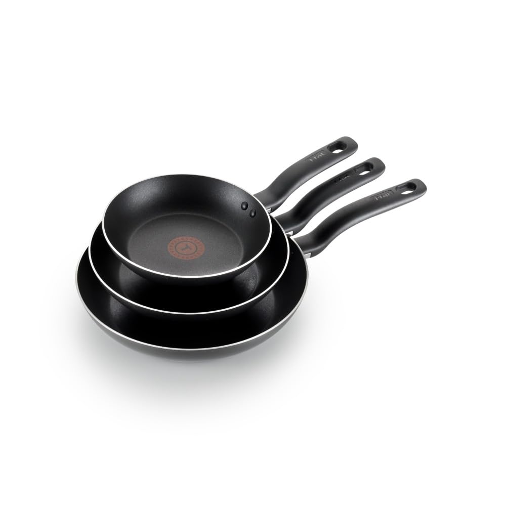 T-fal 3-Piece Nonstick Fry Pan Set (8, 9.5, 11 Inch) - Oven & Broiler Safe to 350°F, Dishwasher Safe, Durable Black Cookware for Frying, Sautéing & Baking - Perfect for Family Dinners & Professional Kitchens