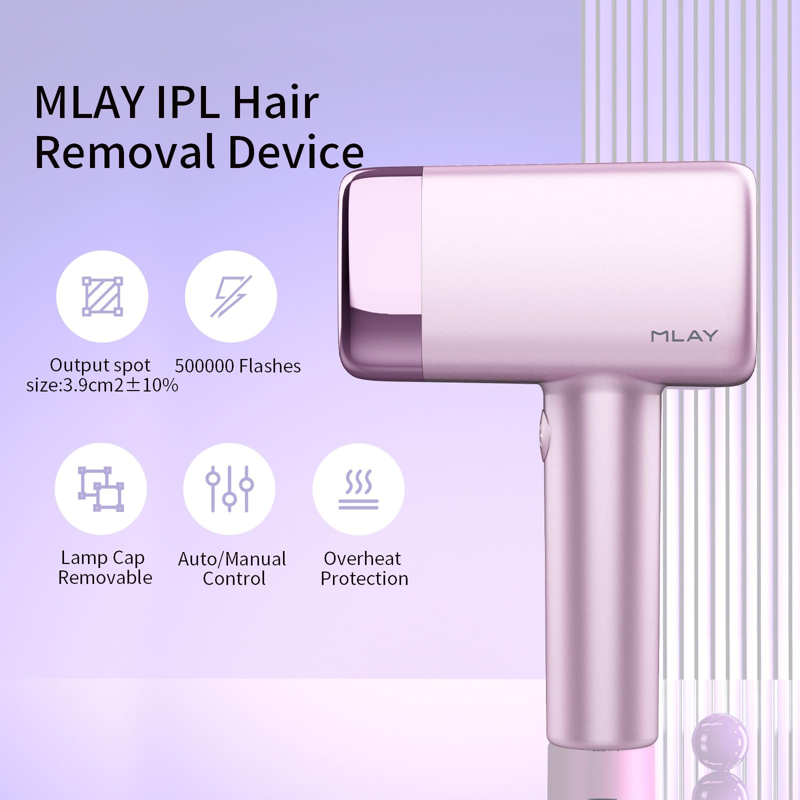 MLAY IPL Hair Removal Device - 0.5s/Flash, 17J High Energy with Ice-Cooling System, 5 Adjustable Levels for Full Body Use (Purple) | Painless At-Home Hair Removal for Legs, Arms, Bikini Line & Face