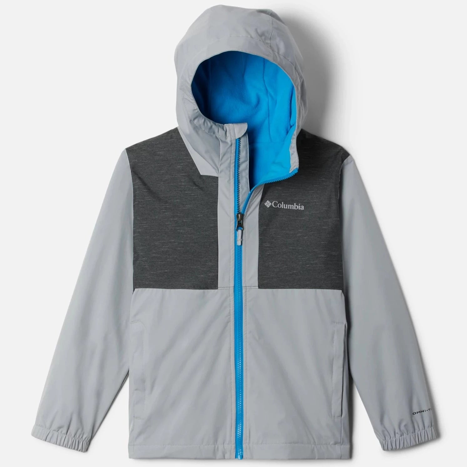 Columbia Grey/Black Slub Rainy Trails Fleece Lined Jacket - Waterproof Windbreaker for Hiking, Camping & Outdoor Adventures