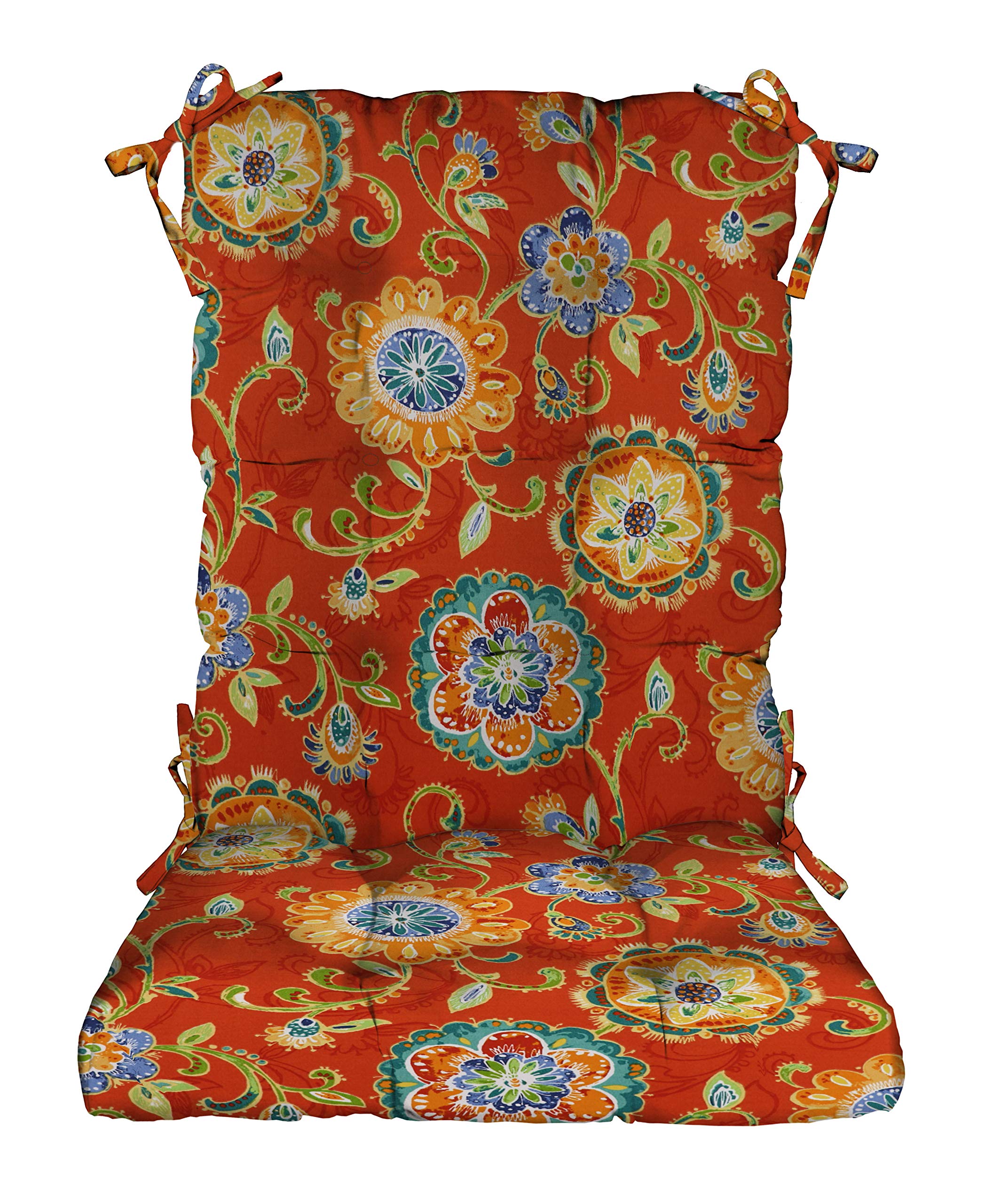RSH Décor Indoor Outdoor Tufted Rocker Cushion - Large Size, Carnival Fanfare Orange - Comfortable Rocking Chair Pad for Patio, Porch & Nursery - Water Resistant & Durable Cushion for Outdoor Furniture