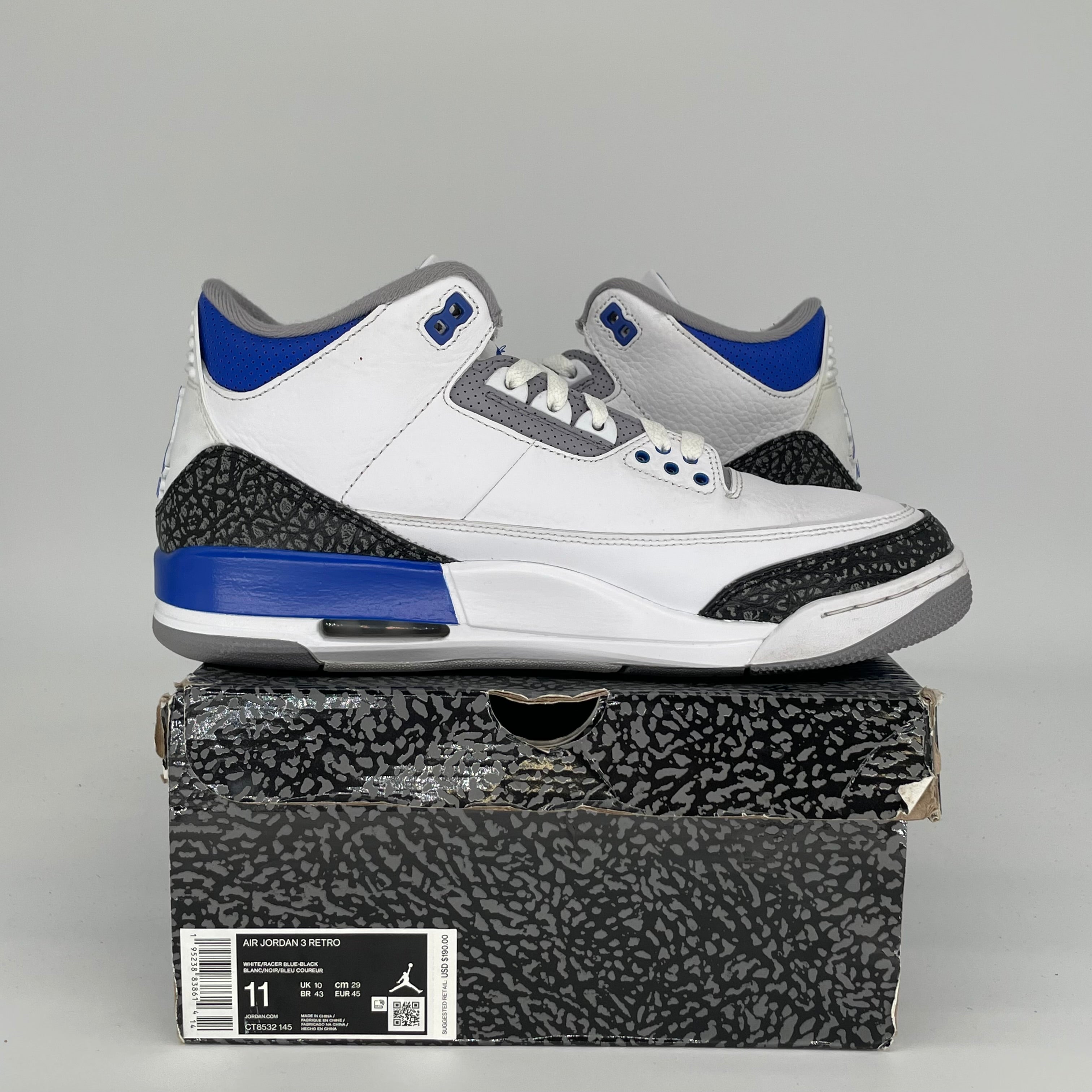 AIR JORDAN 3 RACER BLUE Men's Basketball Shoes - Size 11 (CT8532-145) - Perfect for Streetwear & Court Performance