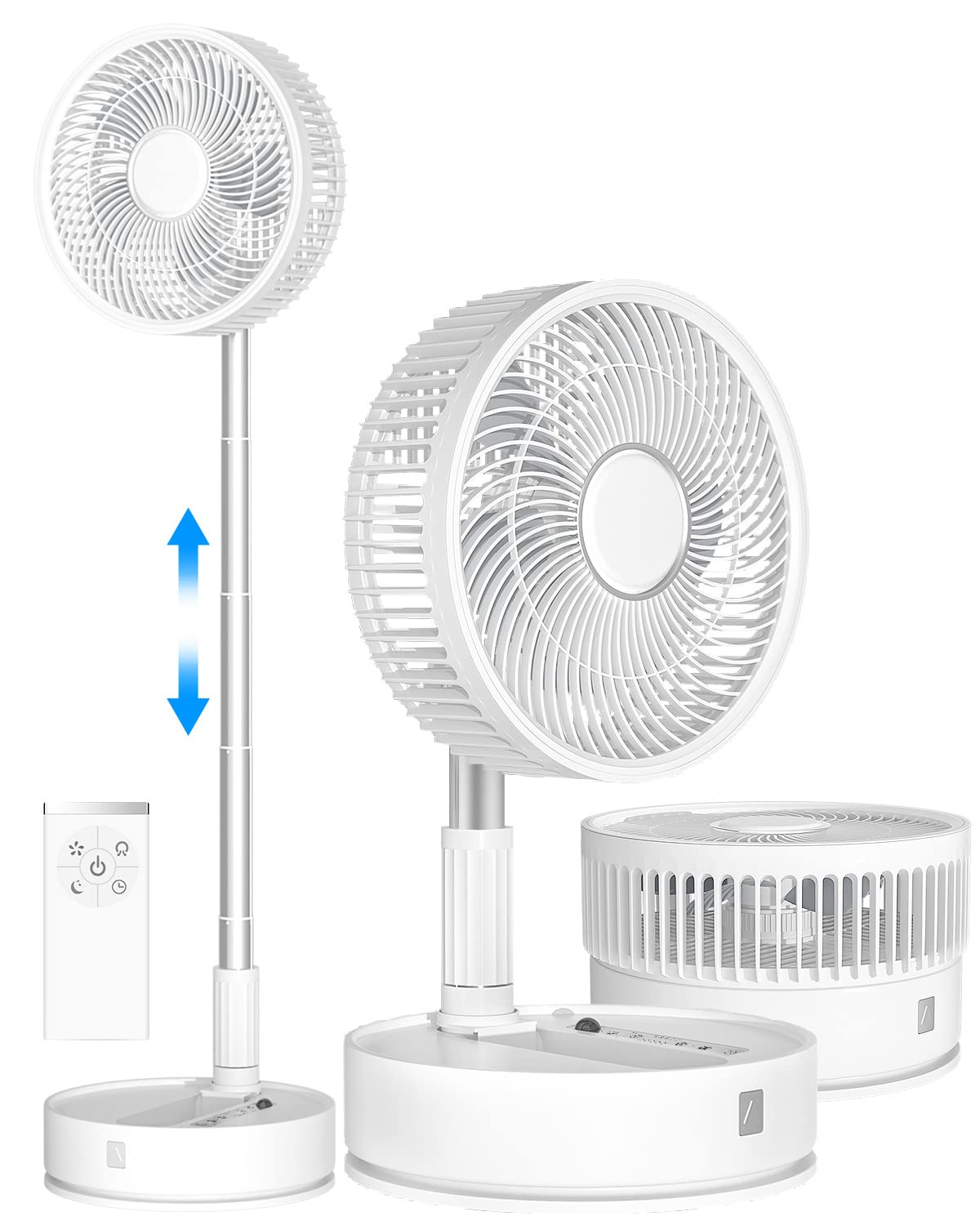 AICase 10 Inch Folding Portable Stand Fan with 10800mAh Battery - 5 Speed Adjustable Height USB Desk Fan for Office, Home, Camping & Outdoor Use - Super Quiet Telescopic Floor Fan for Bedroom, Garage and Workspace