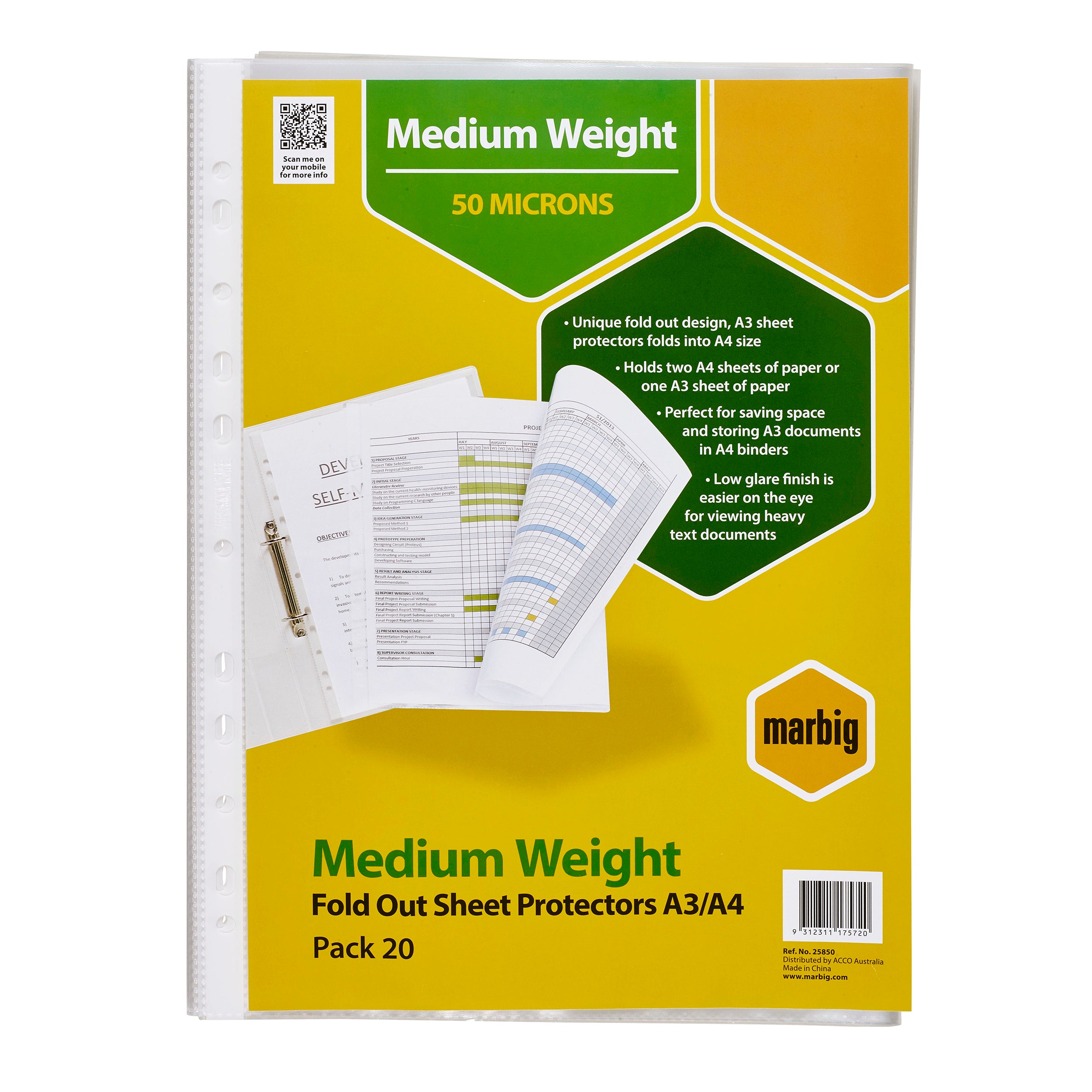 A3/A4 Copysafe Clear Pockets - 20 Pack - Heavy Duty Document Protectors for School, Office & Presentations - Acid-Free Plastic Sleeves for Paper Storage & Organization