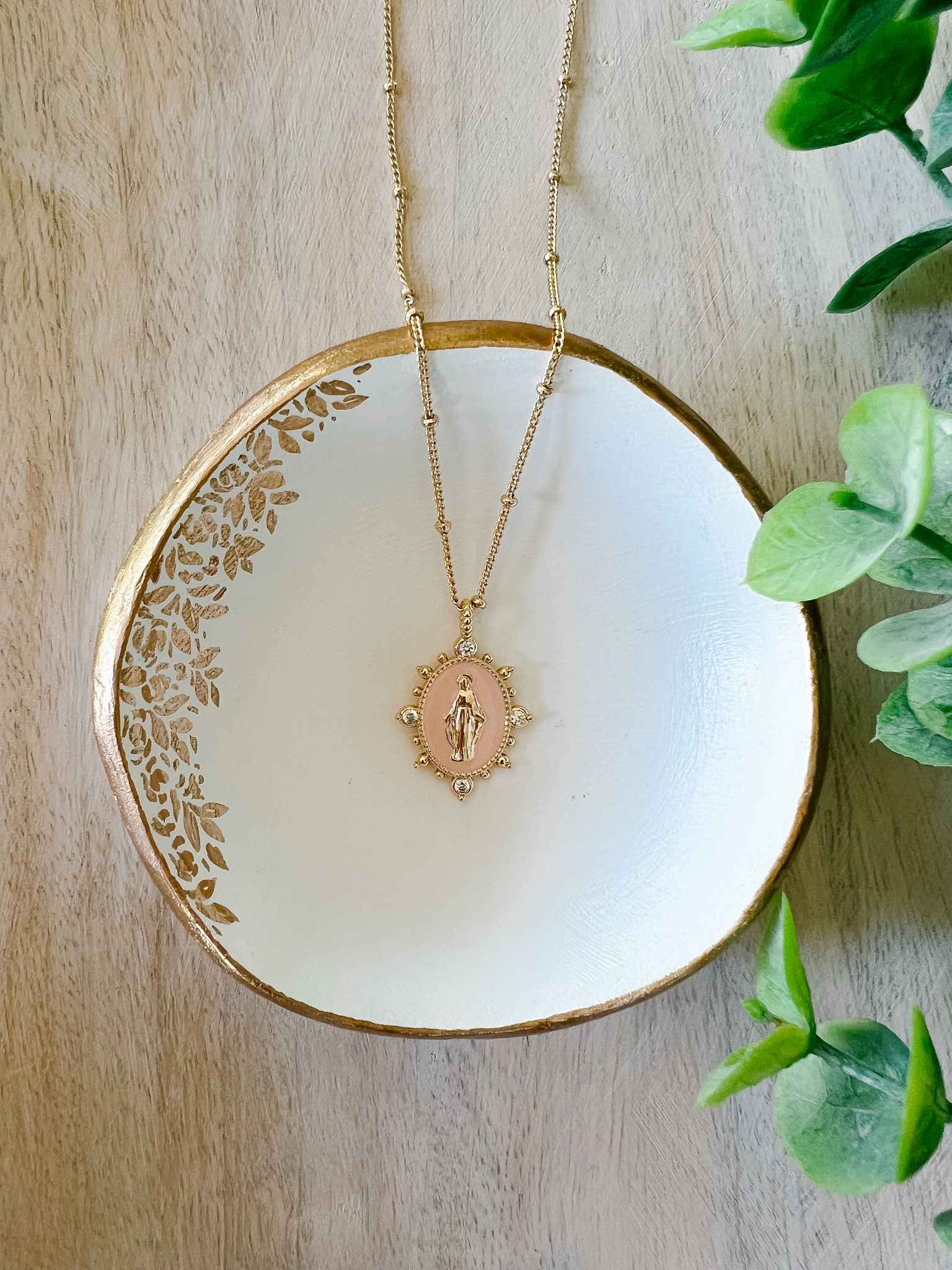 Heavenly Pink Lady Lourdes Necklace - Elegant Religious Jewelry for Women, Perfect for Church, Weddings & Special Occasions