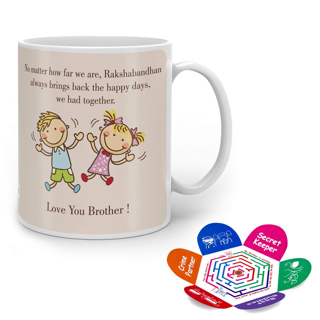 Indigifts 330ml Coffee Mug with Rudraksh Rakhi - Ceramic Tea Cup for Brother Sister Love, Beige Designer Gift Mug | Perfect for Rakhi Festival, Sibling Appreciation & Daily Coffee/Tea Use