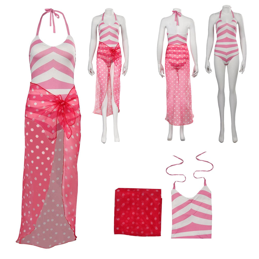 Barbie Margot Robbie Cosplay Swimsuit & Skirt Set - Women's Summer Swimwear Jumpsuit Costume for Halloween, Carnival & Pool Parties | Perfect for Cosplay Events & Beach Vacations