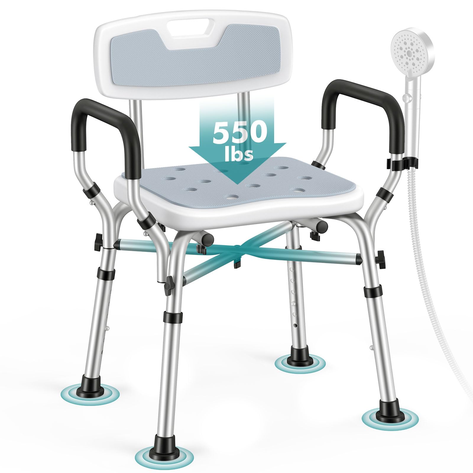 VFAUOSIT Heavy Duty Shower Chair Lift for Elderly & Disabled - 550 lbs Capacity Bath Seat with Arms & Back Support - FSA/HSA Eligible Shower Stool for Adults - Non-Slip Bathtub Chair for Seniors - Includes Convenient Shower Bag (Perfect for Bathroom Safety & Assisted Living)