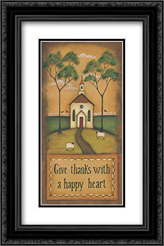 Give Thanks with a Happy Heart - 13x18 Black Ornate Framed Double Matted Museum Art Print by Lewis Kim - Perfect for Home Decor, Wall Art & Thanksgiving Gifts