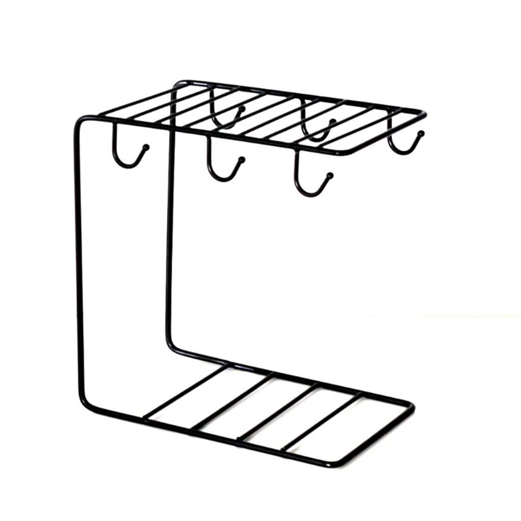 EKDSPW 6-Hook Black Metal Mug Tree Holder - Countertop Coffee Cup Display Stand for Kitchen Cabinet Organizer (23.2x23.6x14cm) - Perfect for Coffee Shops, Restaurants & Home Kitchen Storage