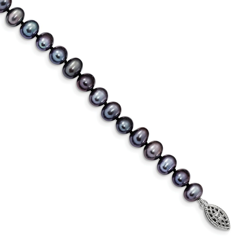 925 Sterling Silver Black Freshwater Pearl Bracelet for Women, 6-7mm Cultured Pearls, Elegant Jewelry Gift for Birthday, Anniversary & Special Occasions