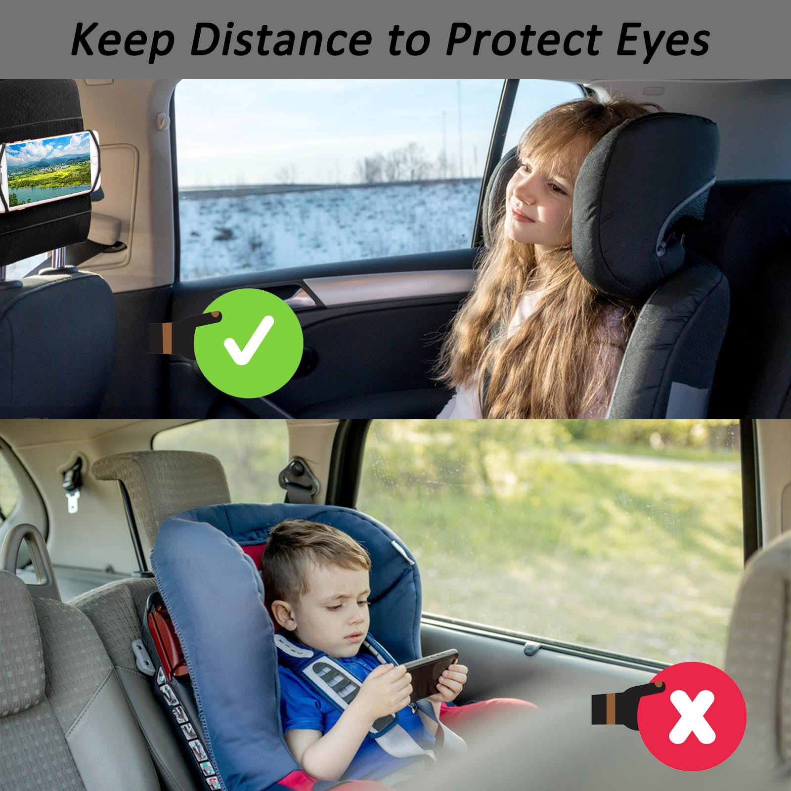 Universal Car Headrest Phone Mount Holder - Compatible with 3.5-7 Inch Smartphones & Devices, Soft Silicone Backseat Phone Stand for Kids (Black) | Perfect for Road Trips, Family Travel & Entertaining Children in the Car