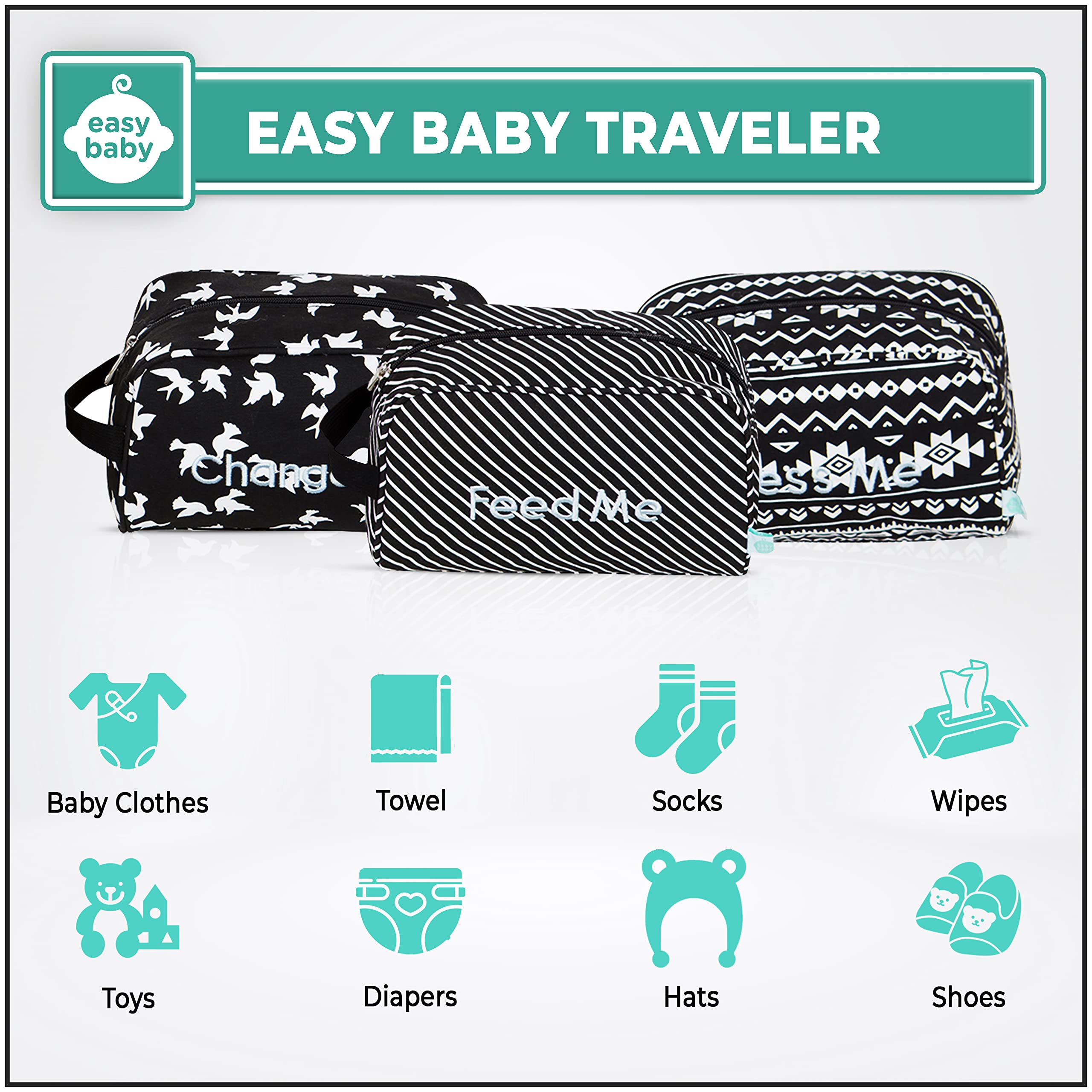 **8-Pack Baby Organizer Pouches & Changing Pad Set - Diaper, Bottle & Baby Essentials Storage - Portable Tote Cubes for Changing, Feeding & Travel (Brooklyn Design) - Perfect for Nursery, Diaper Bag & On-the-Go Parents**
