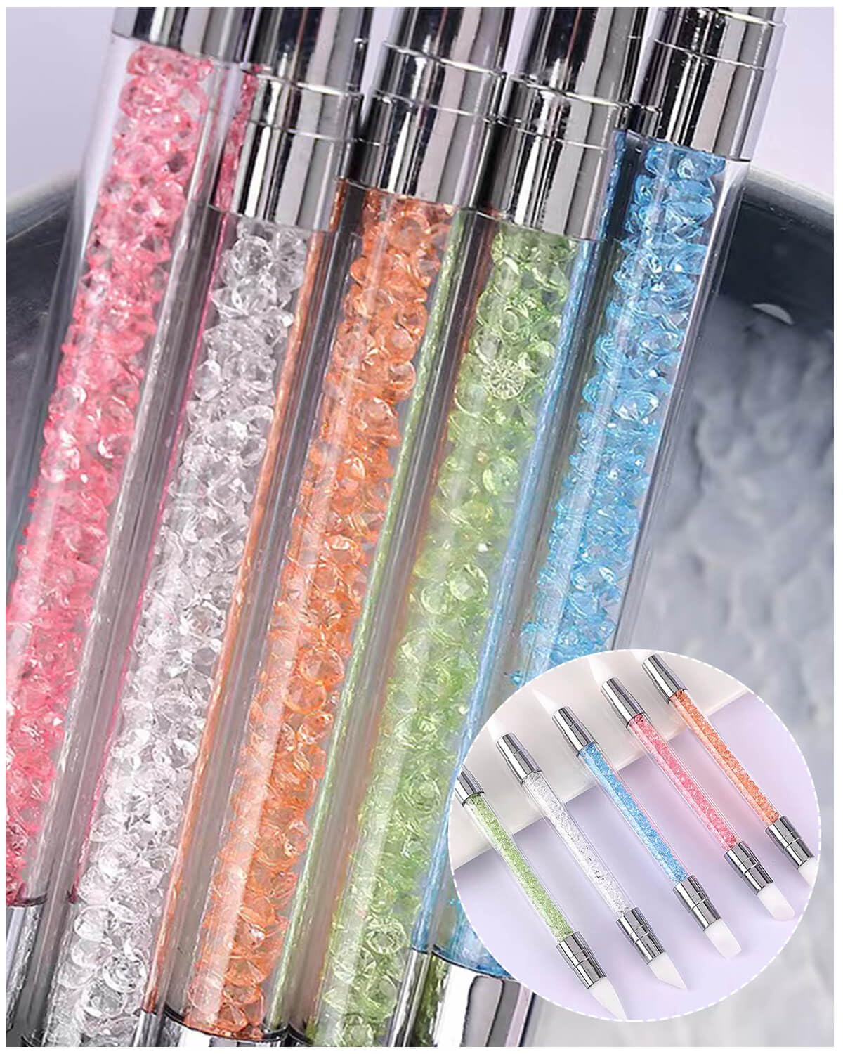 5 Pcs Dual-Tipped Silicone Nail Art Sculpture Pens - Acrylic Nail Carving Brushes for Rhinestones, Diamond Painting & Nail Polish - Perfect for DIY Home Salon & Professional Nail Art Design
