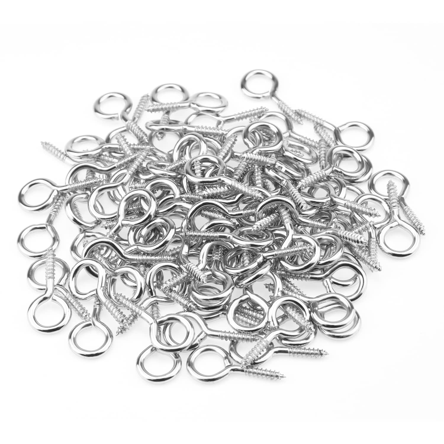 100 Pieces 5# Screw Eye Hooks - Nickel Plated Steel Screw-in Eye Pins for Hanging Decorations, Plants & Crafts - Heavy Duty Silver Metal Hooks for DIY Projects & Home Improvement