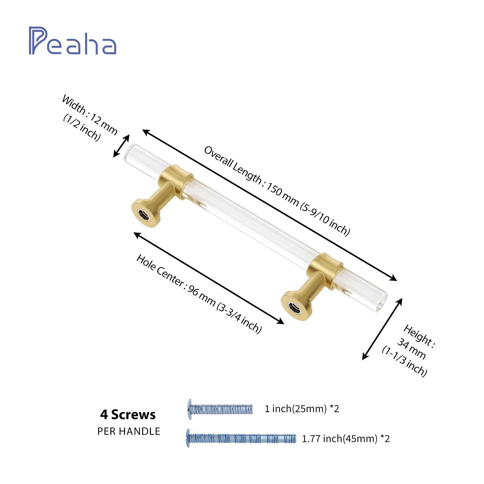 Gold Cabinet Pulls 5 Pack - Brushed Brass Drawer Handles for Kitchen & Dresser