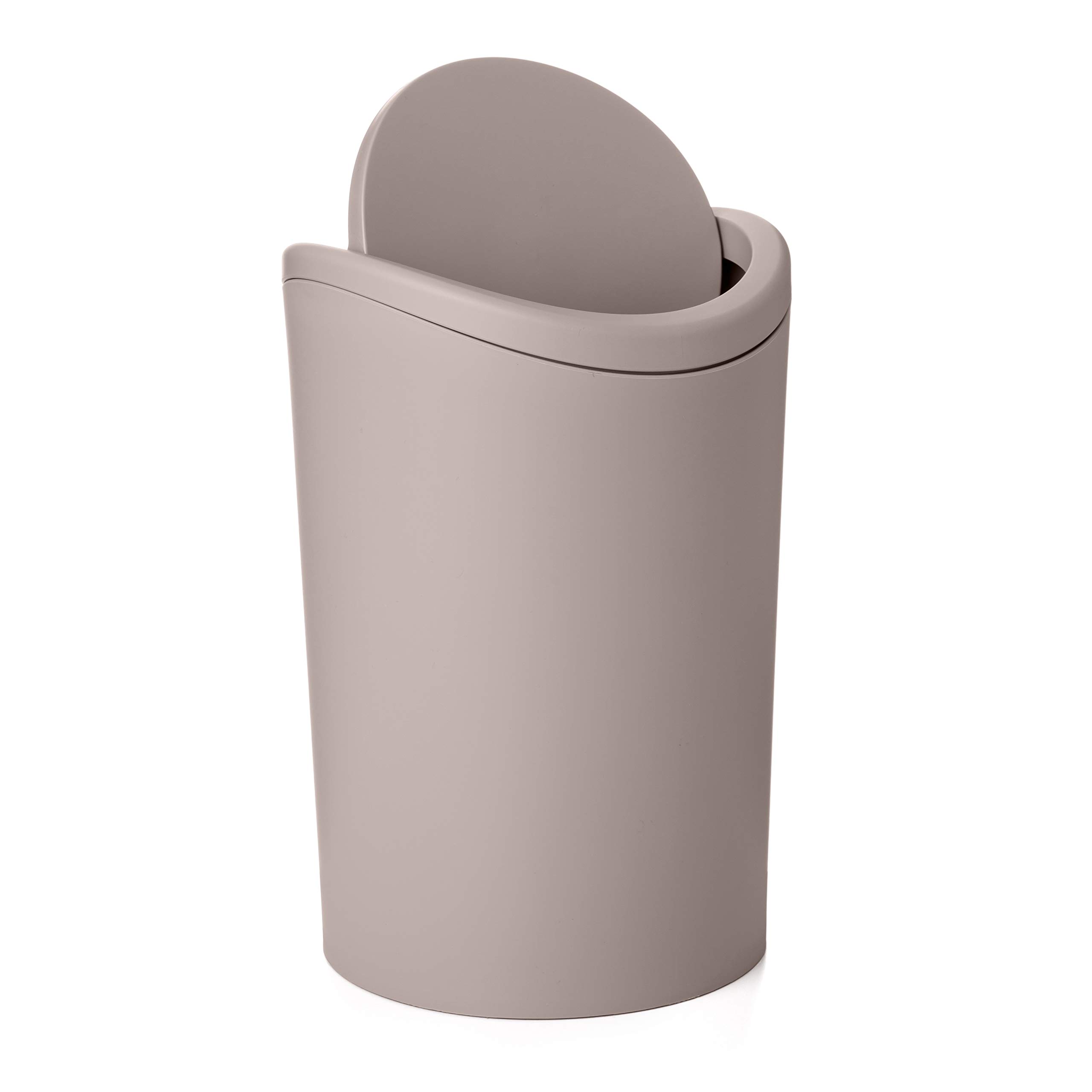 Premium 6L Modern Bathroom Trash Can with Swing Lid & Toilet Brush Set - Taupe Plastic Waste Basket & Bowl Cleaner | Bathroom Accessories for Home, Apartment & Office Use