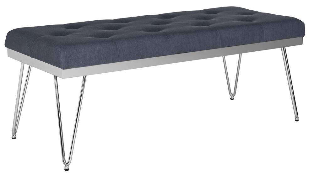 Safavieh Marcella Navy & Chrome Upholstered Bench - Modern Entryway, Living Room, Bedroom Seating Furniture for Home Decor