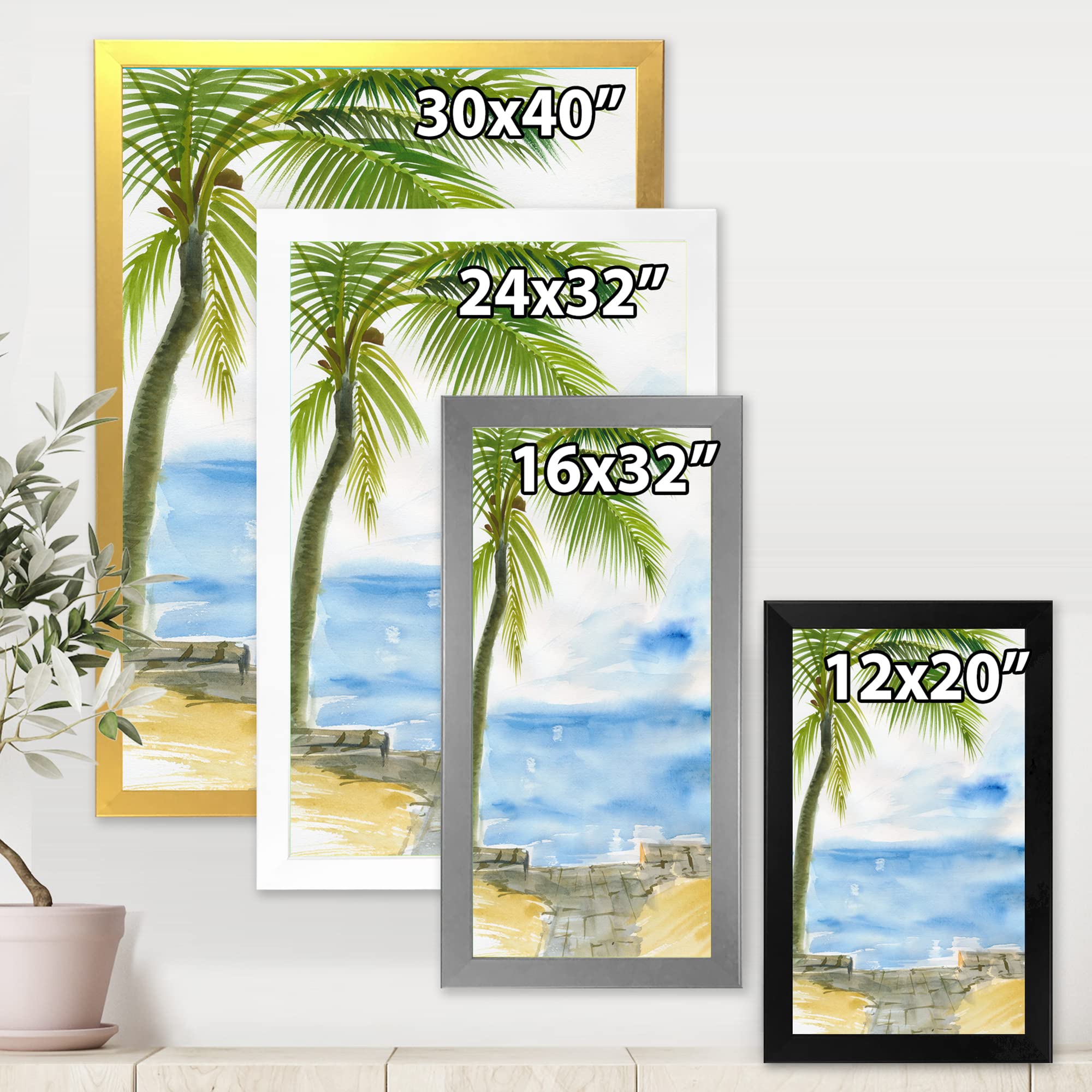 Palm Beach Resort At Dawn II Nautical Coastal Framed Wall Art - Beach House Decor, Ocean Themed Living Room Painting, Coastal Bedroom Wall Decor