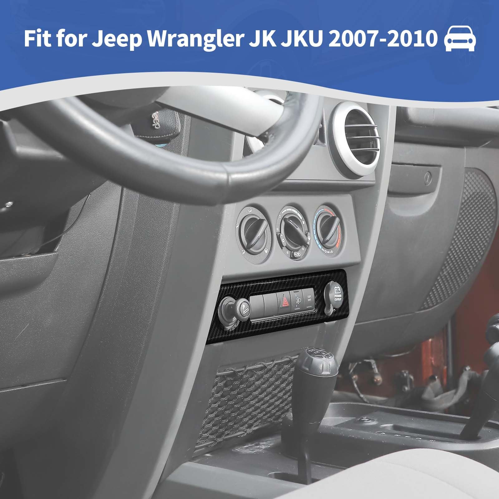 Jeep Wrangler JK Dashboard Center Console Control Panel Trim Cover - Carbon Fiber Grain Interior Accessory for 2007-2010 JK & JKU Models | Upgrade Your Jeep's Interior Style & Protection