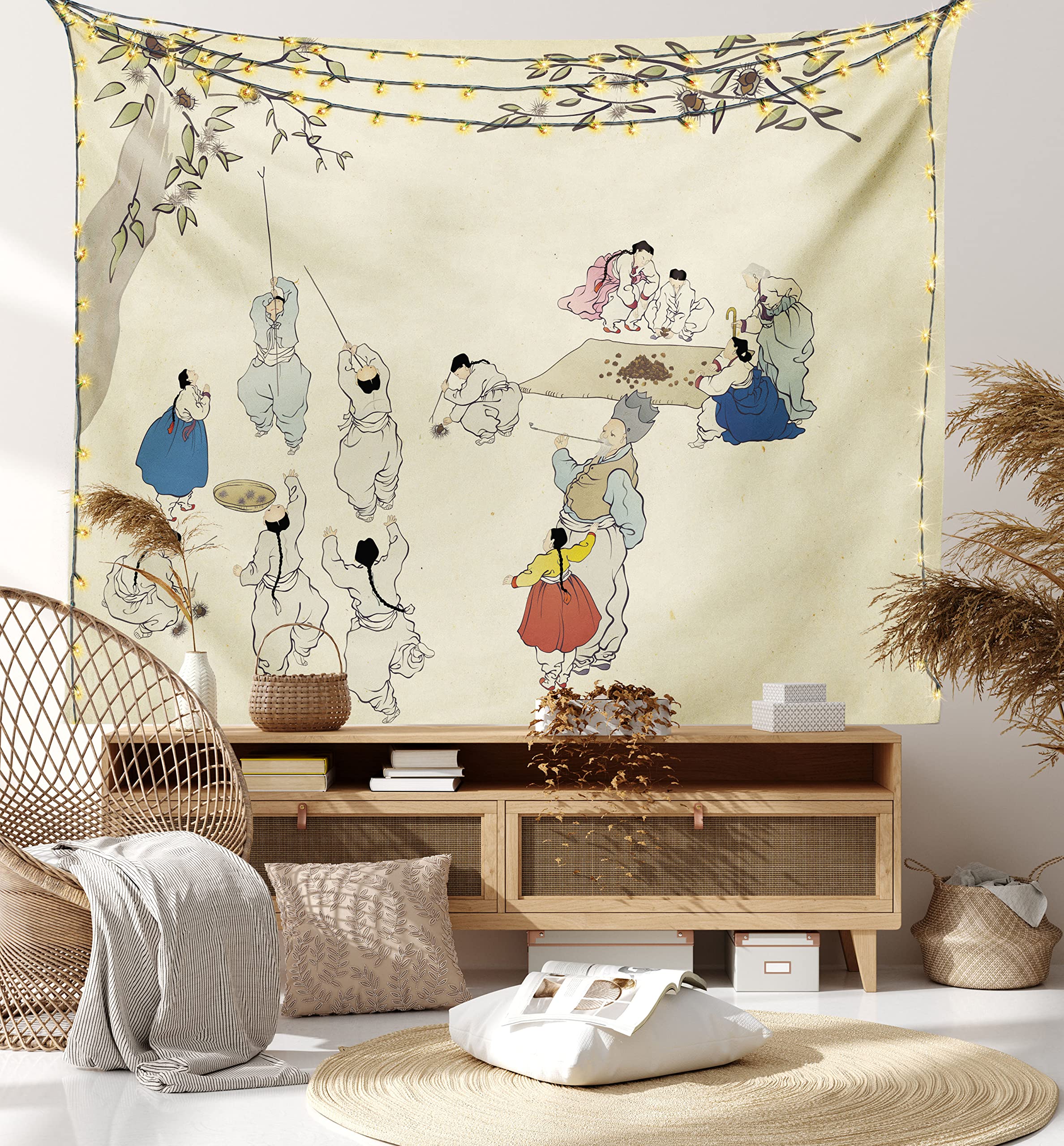 Korean Minhwa Chestnut Tapestry - Autumn Harvest Wall Art for Bedroom & Living Room Decor