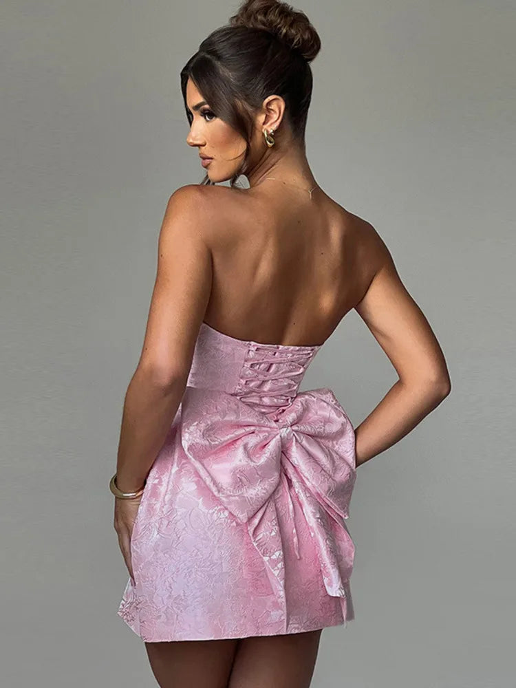 Sexy Backless Bow Mini Dress for Women - Off Shoulder Strapless Sleeveless Bodycon Party Club Dress | Elegant Night Out, Date Night, Cocktail Party, Summer Vacation Outfit