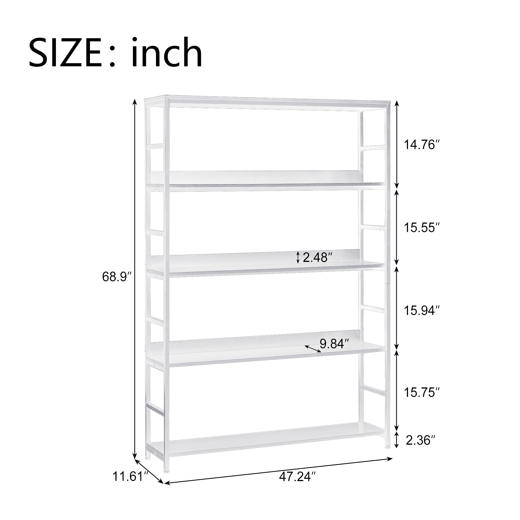 Merax 5-Tier Bookcase - 68.9 Inch Tall Open Bookshelf with Metal Frame for Home Office, Living Room & Bedroom Storage (White) - Perfect for Organizing Books, Decor & Essentials