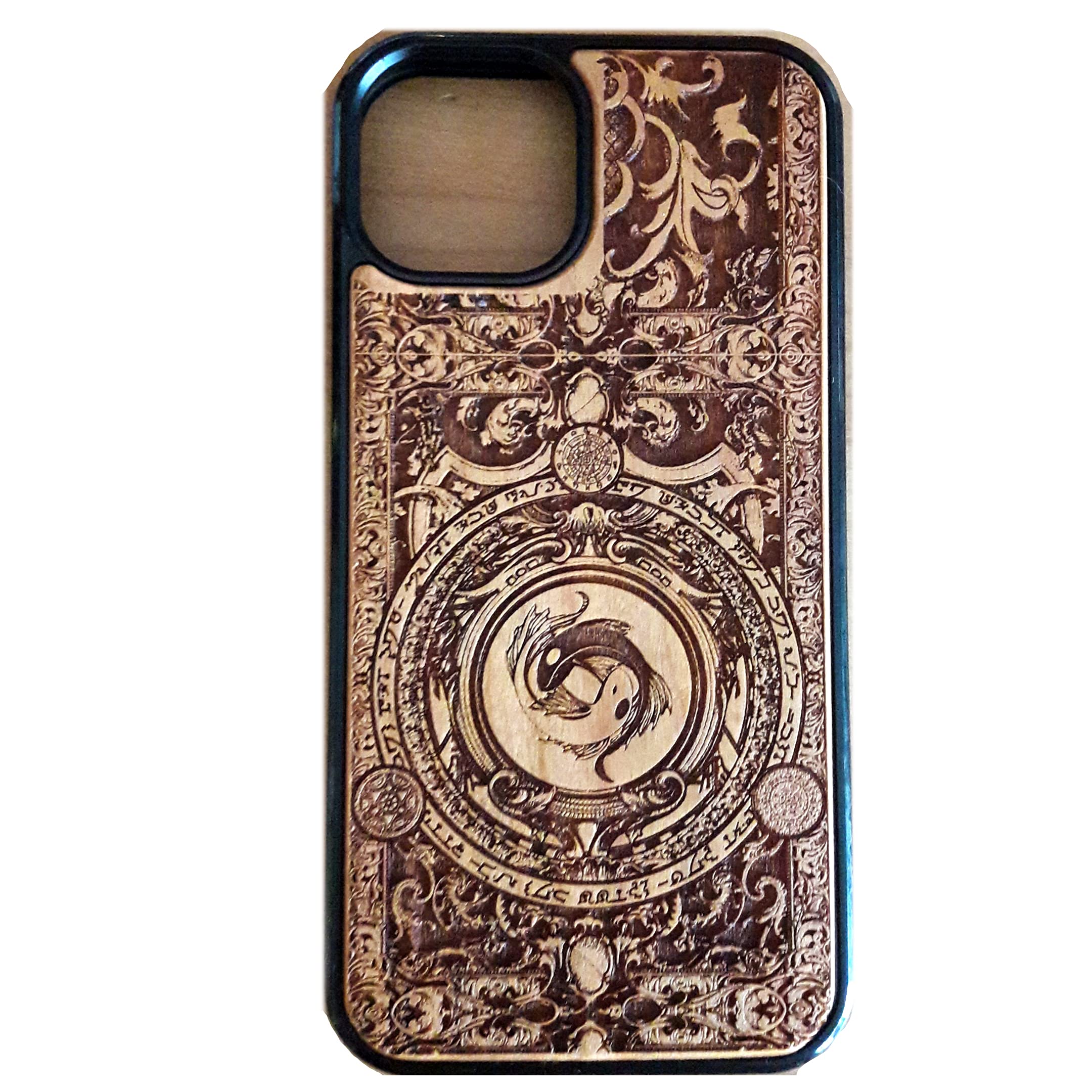 Yin Yang Koi Fish Laser Engraved Wood Phone Case for iPhone 16/15/14/13/12/11 Pro Max Mini & Galaxy S25/S24/S23/S22/S21/S20 Ultra Plus - Eco-Friendly Slim Durable Wooden Cover - Perfect for Nature Lovers & Zen Style Protection