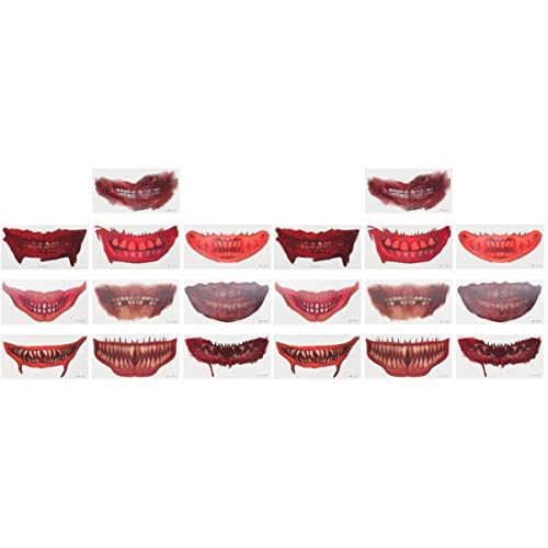 FOMIYES 20 Sheets Halloween Mouth Tattoo Stickers - Scary Clown & Horror Temporary Tattoos for Halloween Costume & Party Makeup